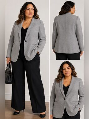 Lafayette 148 New York Size 16 Silk Wool Blazer Gray Quiet Luxury Designer